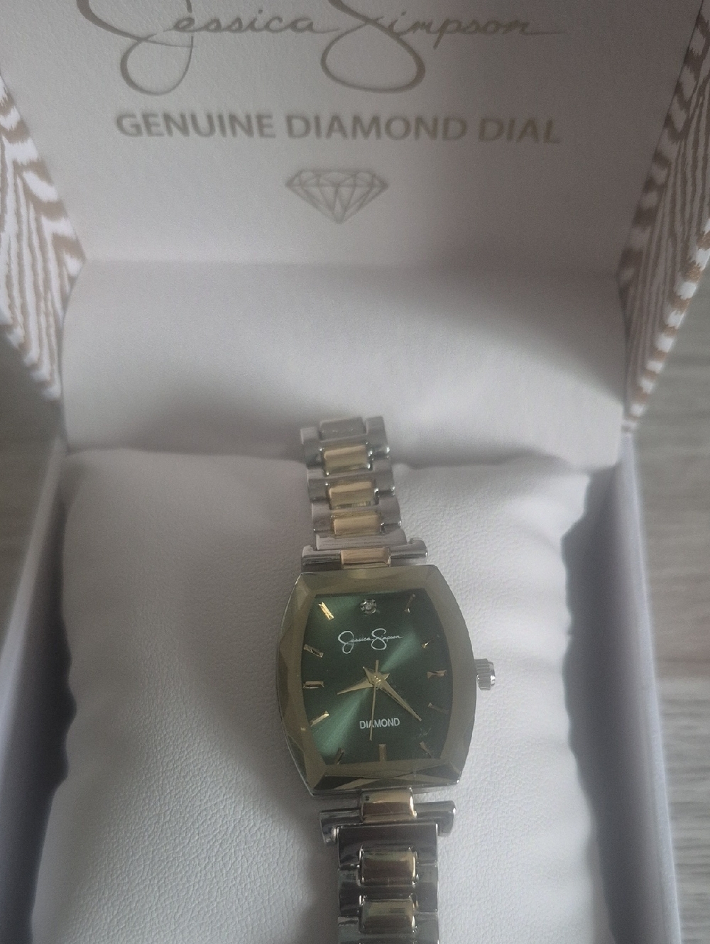 Jessica Simpson Green Dial Two-Tone Bracelet Watch